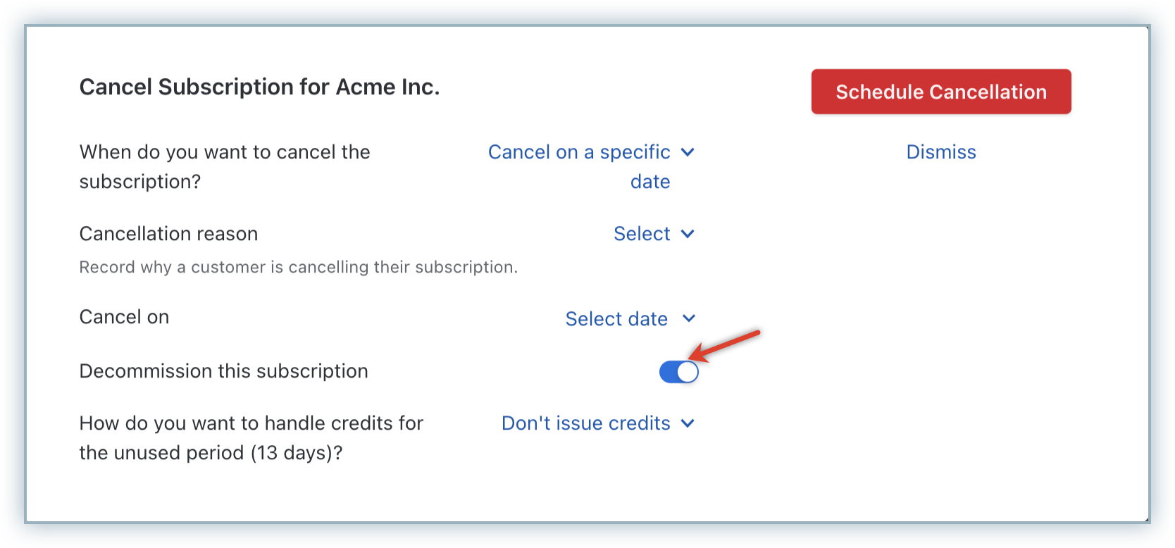 Decommission this subscription option on the Cancel Subscription page