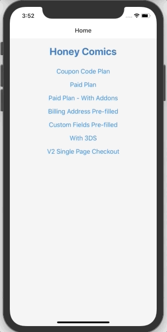 Chargebee hosted checkout rendered inside a mobile app