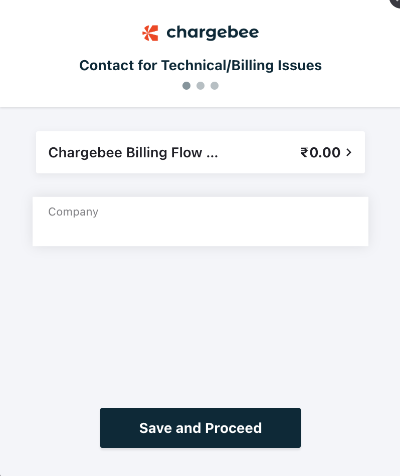 Checkout step 1 collecting the technical and billing contact company