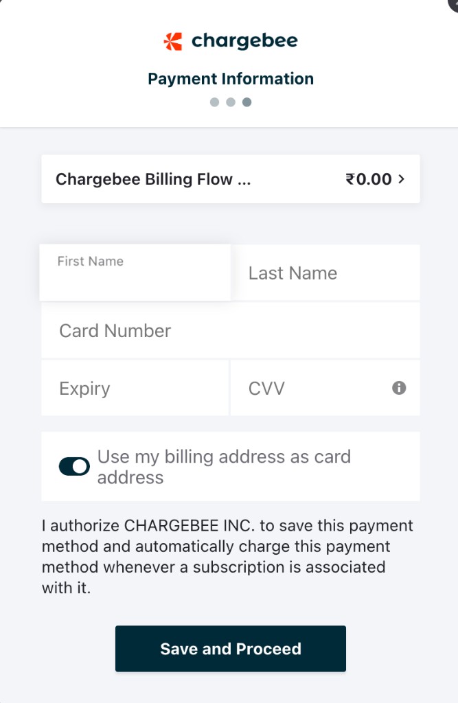 Checkout step 3 collecting card details