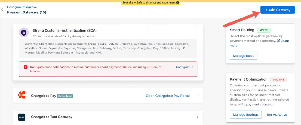 Add Gateway button on the Payment Gateways page
