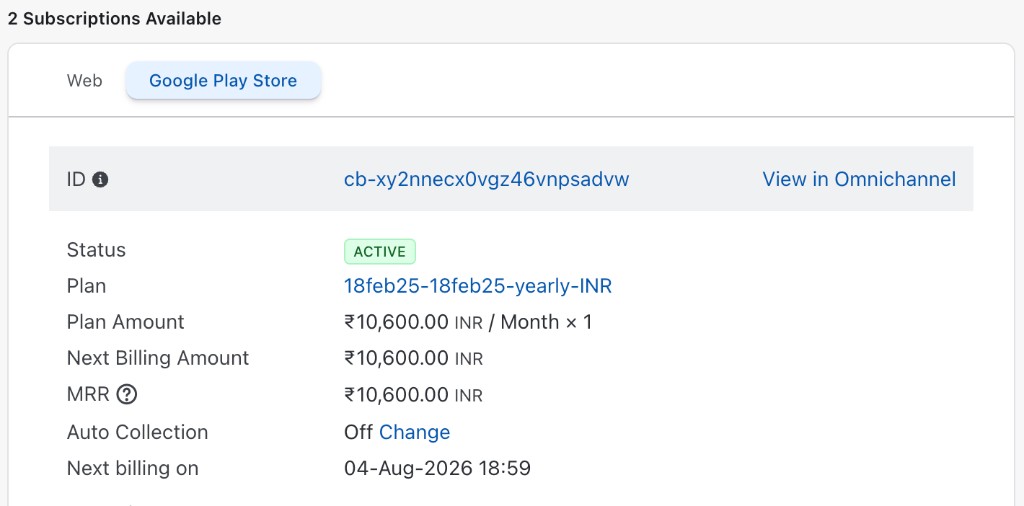 Legacy subscription linked to the corresponding Omnichannel subscription