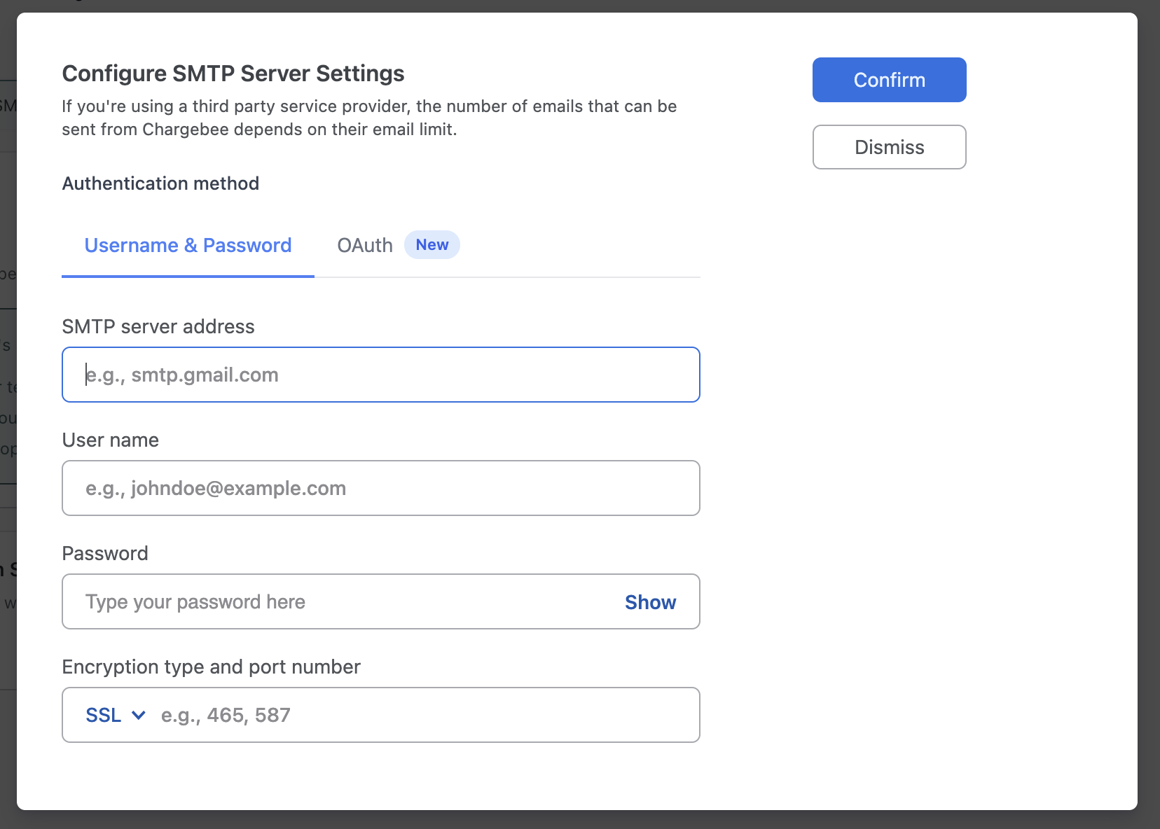 SMTP Basic Authentication Settings