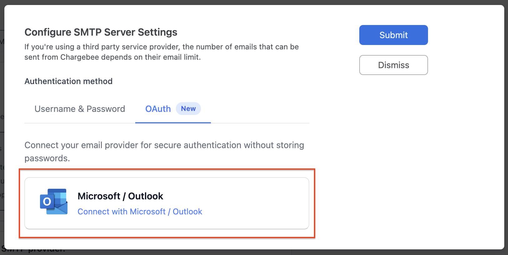 OAuth SMTP Page with Providers