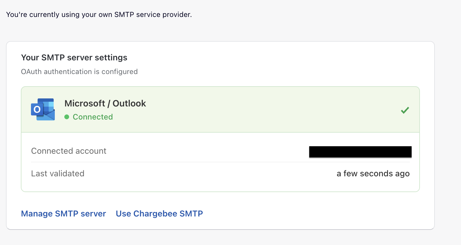 OAuth Success Connection SMTP Page