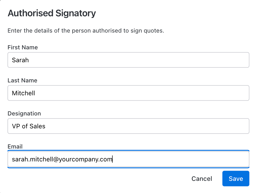 Enable eSign for quotes toggle turned on