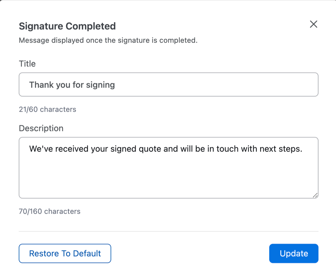 Customer Acceptance Method dropdown showing eSign and Pay, eSign, and Pay