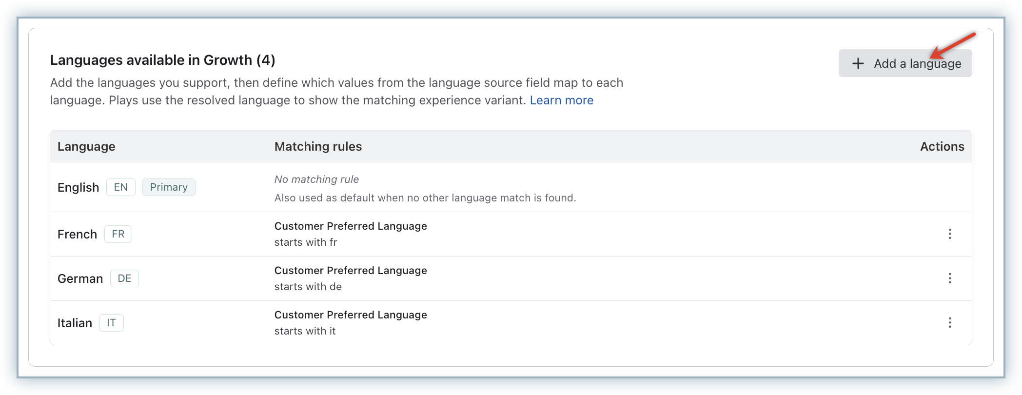 Add language dialog in Chargebee Growth Settings