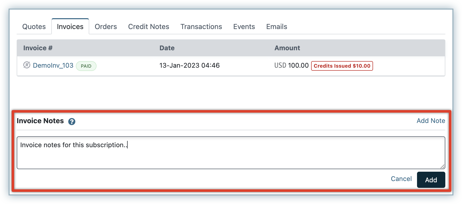 invoice notes chargebee docs involce