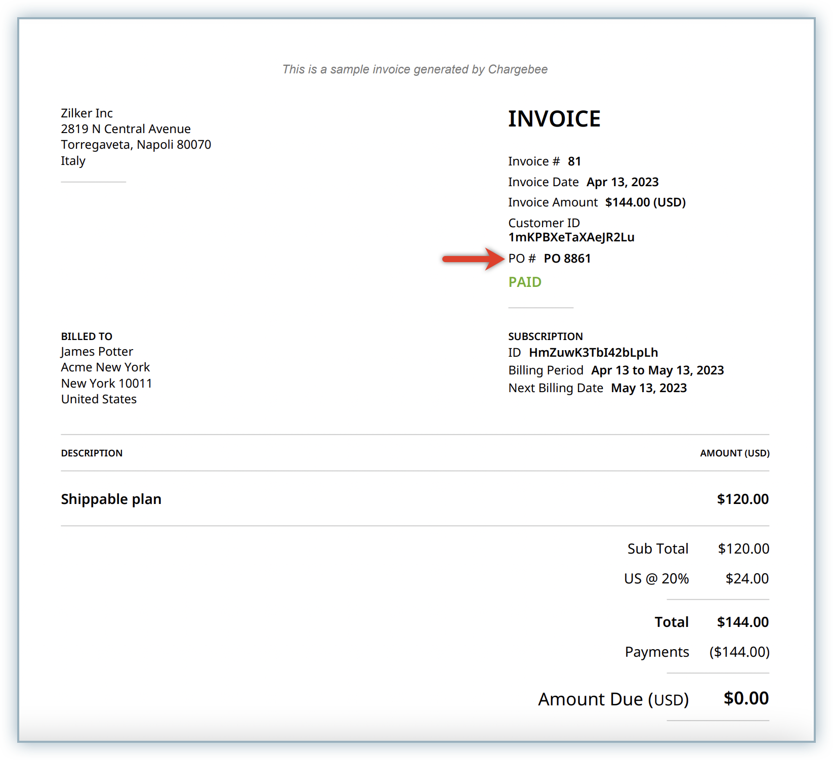 Purchase Order Number Chargebee Docs