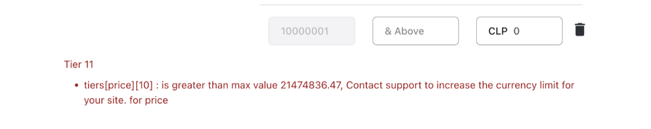Tier price showing the error that the tier price is greater than max value 21474836.47