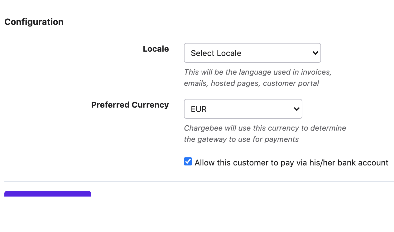 Allow this customer to pay via his/her bank account setting on customer details