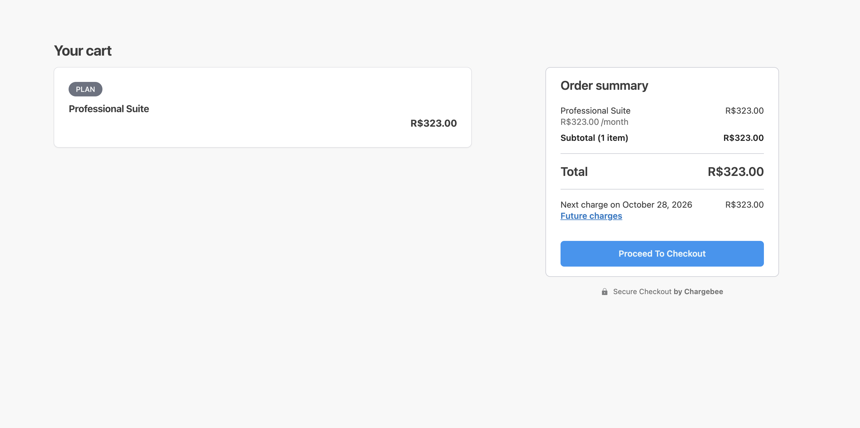 Customer reviews the cart and clicks Proceed to Checkout