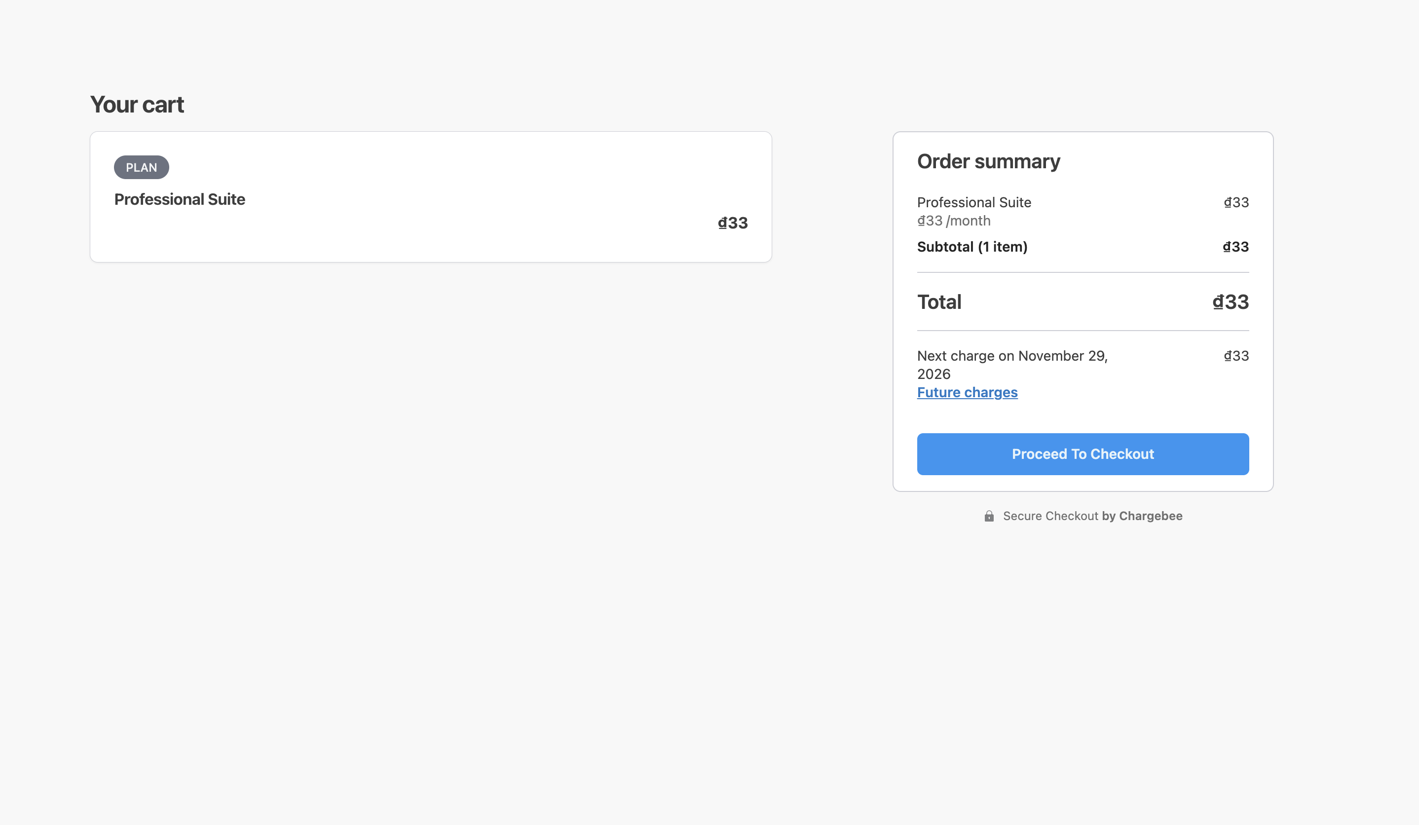Customer reviews the cart and clicks Proceed to Checkout