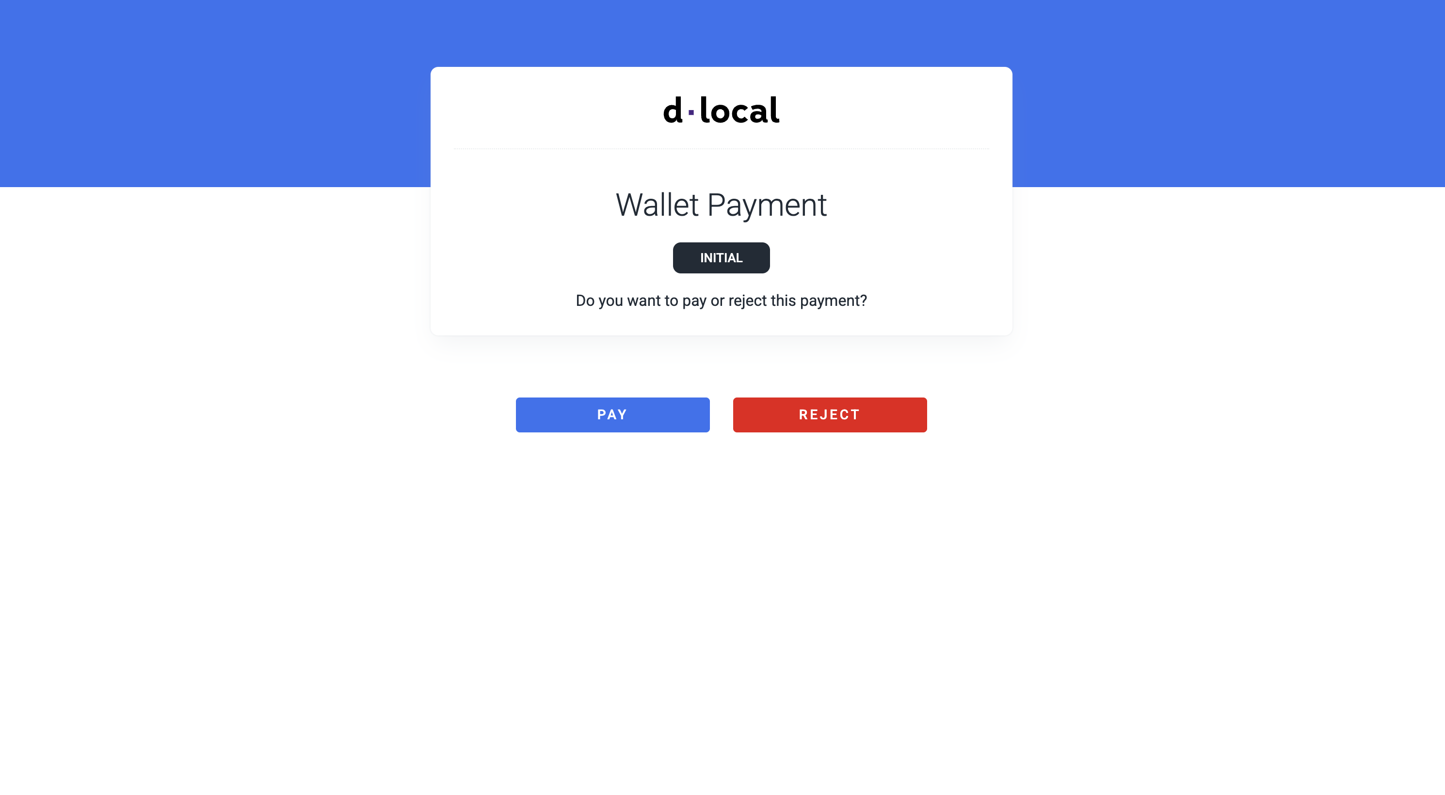 dLocal sandbox Wallet Payment page used to approve or reject a test MoMo payment