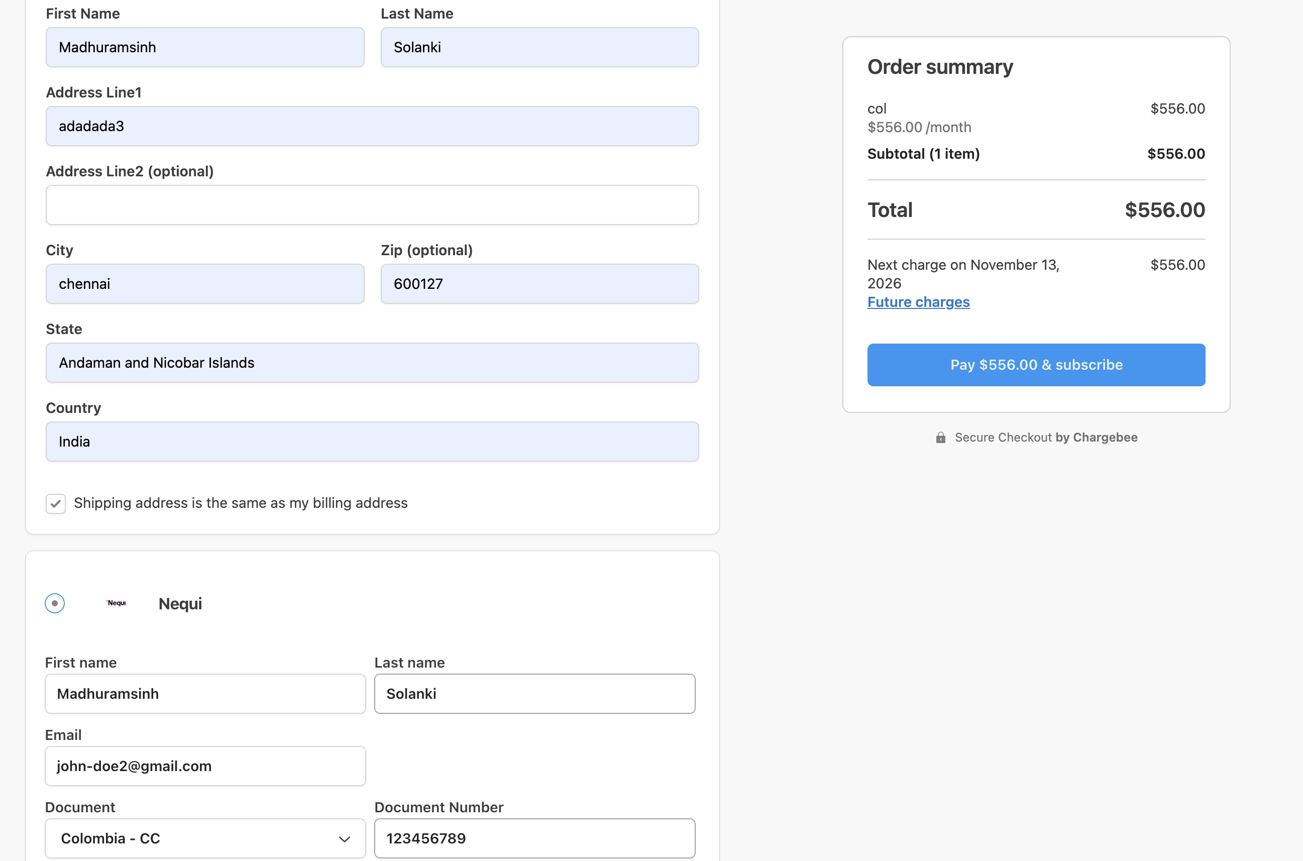 Checkout page displaying the Nequi QR code to be scanned