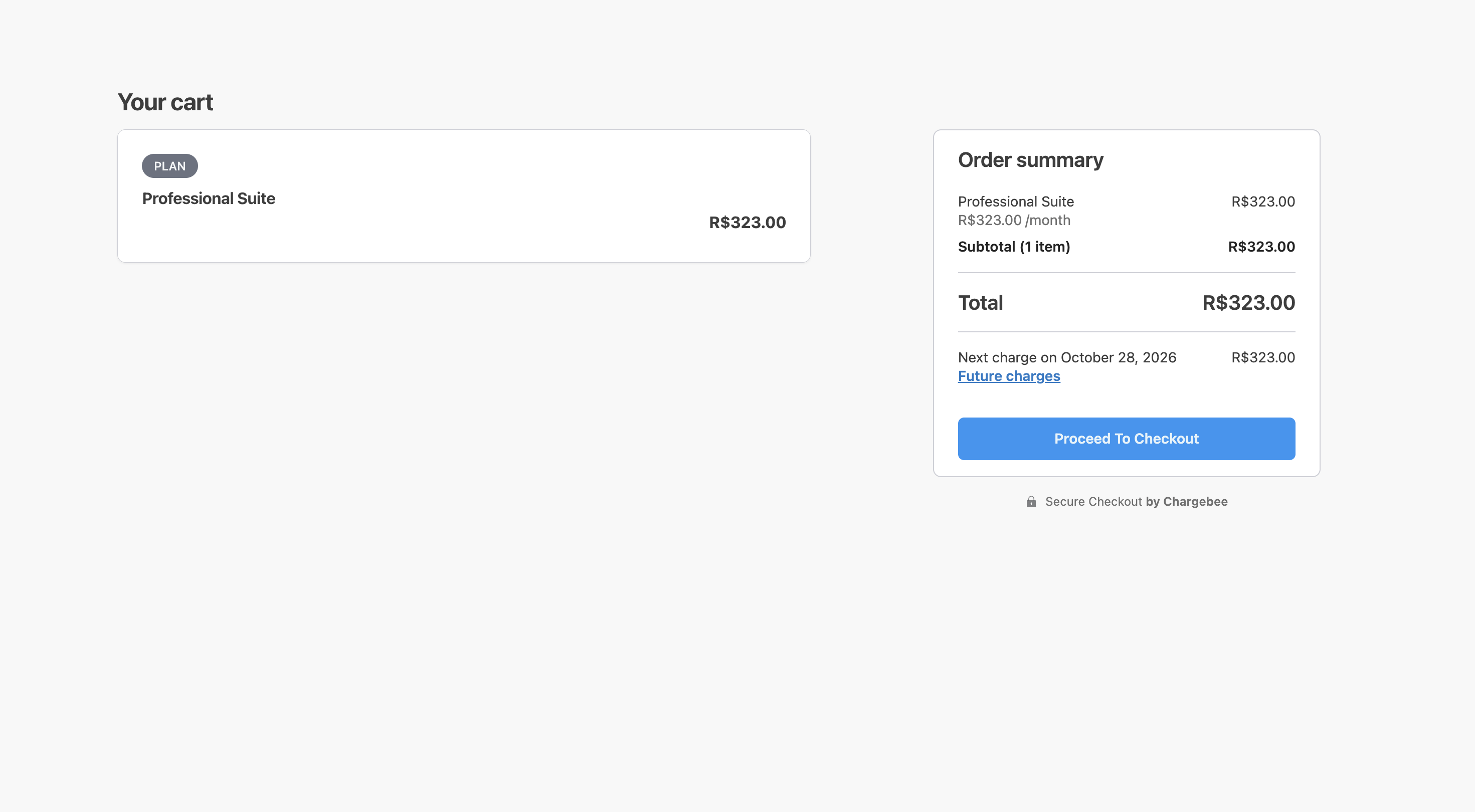 Customer reviews the cart and clicks Proceed to Checkout