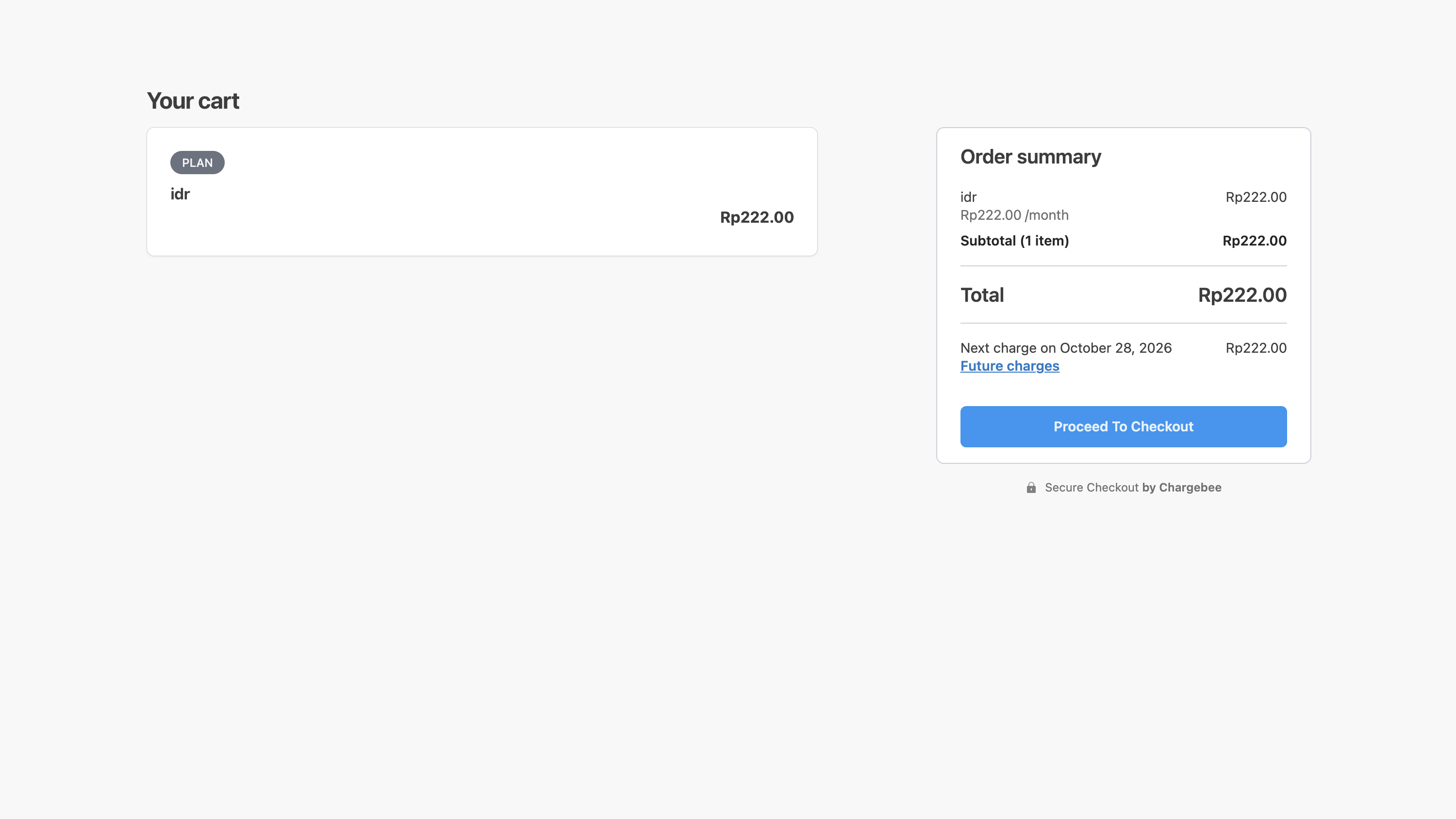 Customer reviews the cart and clicks Proceed to Checkout