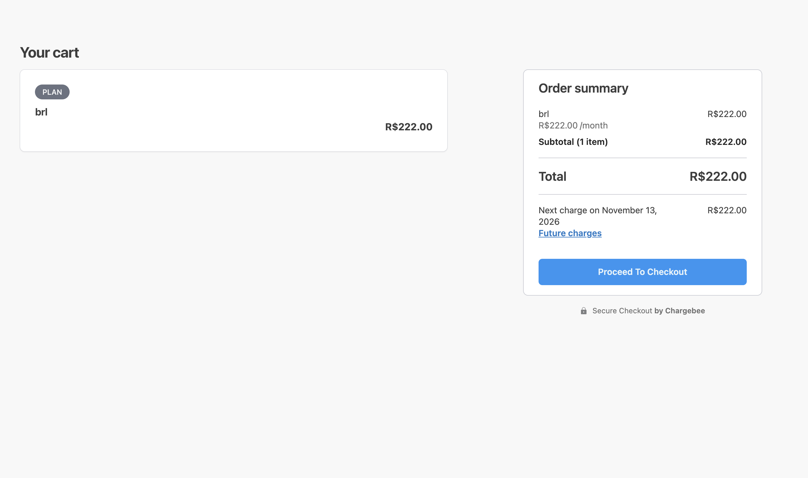 Customer reviews the cart and clicks Proceed to Checkout
