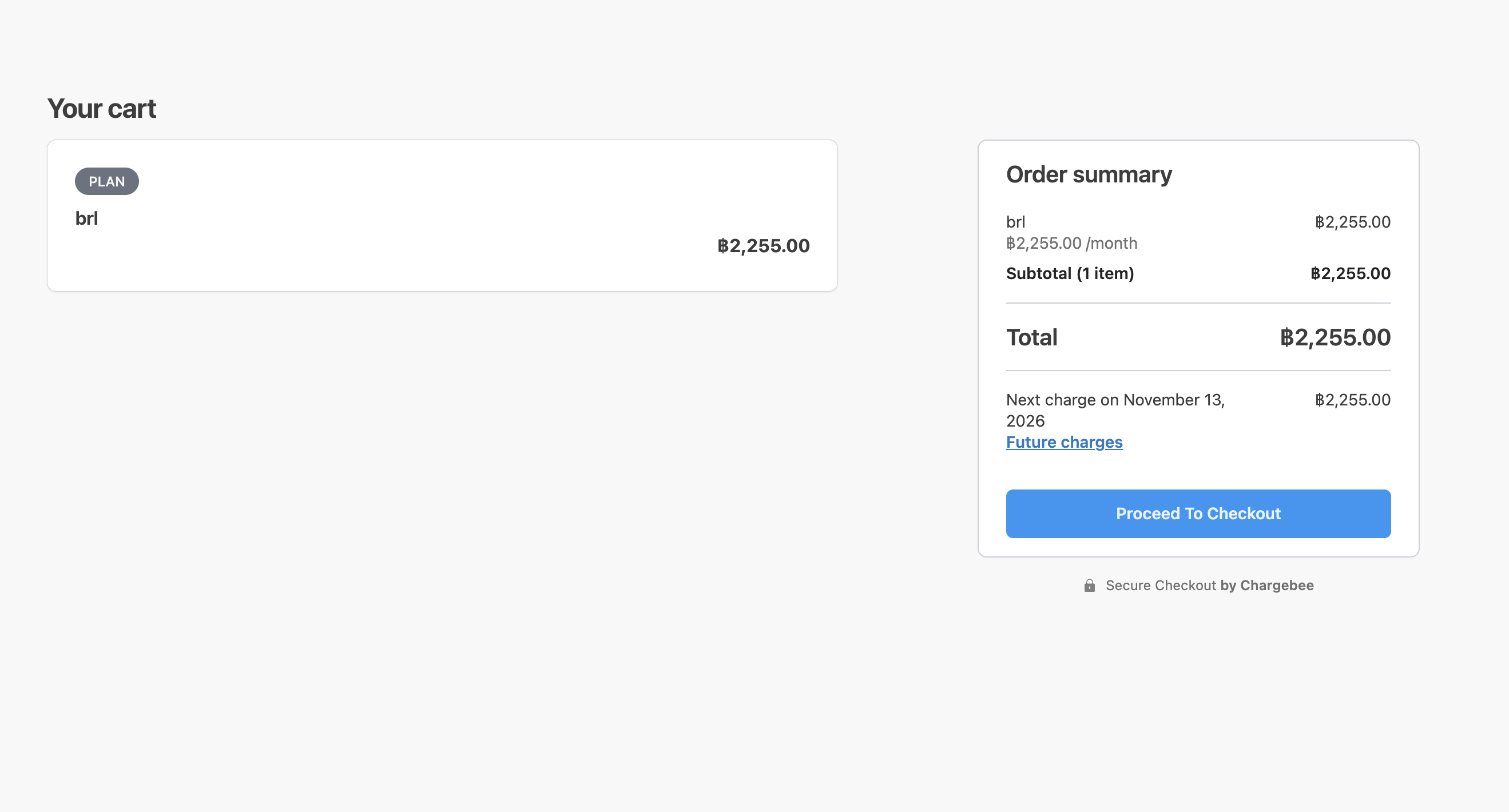 Customer reviews the cart and clicks Proceed to Checkout