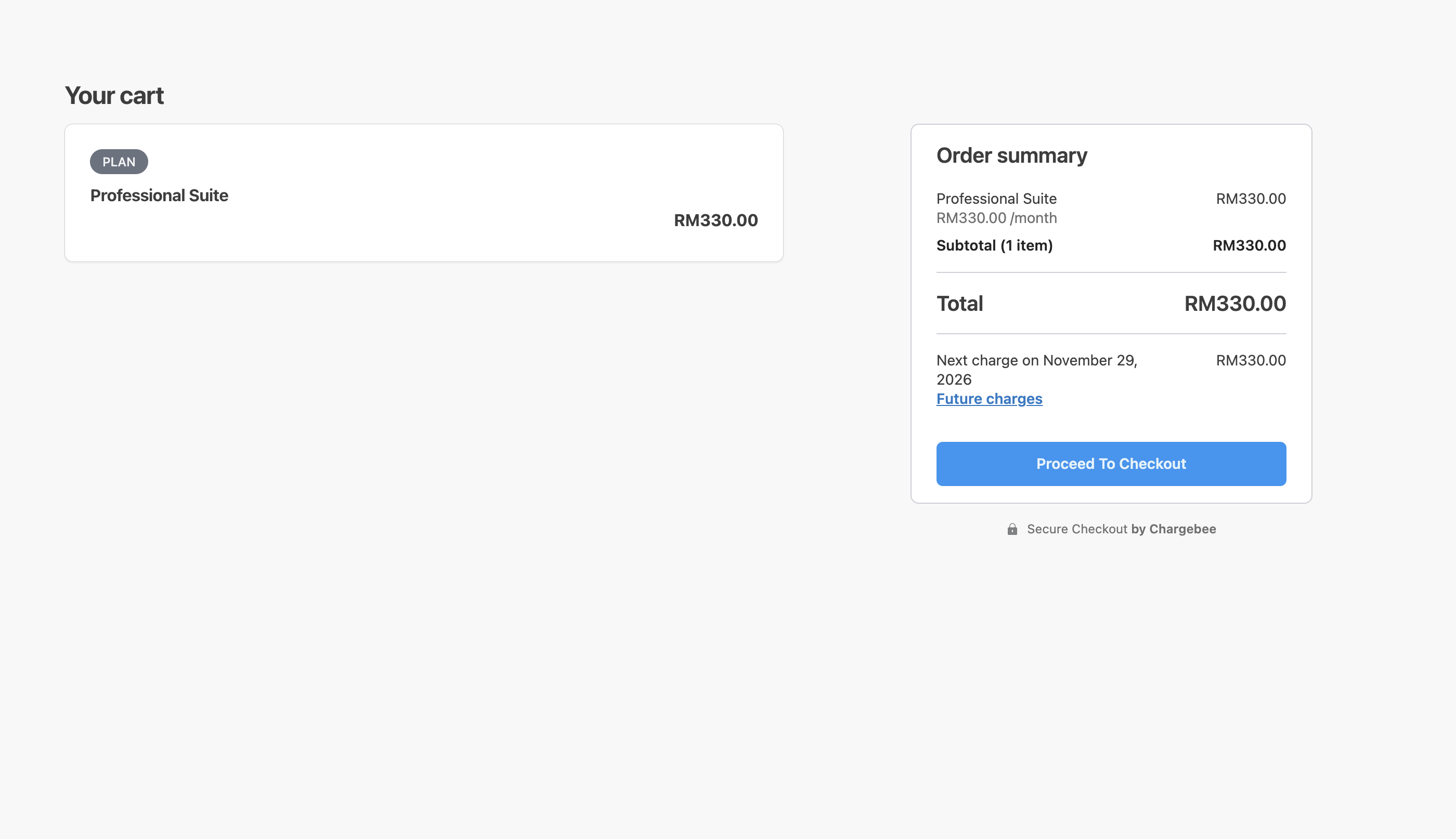 Customer reviews the cart and clicks Proceed to Checkout