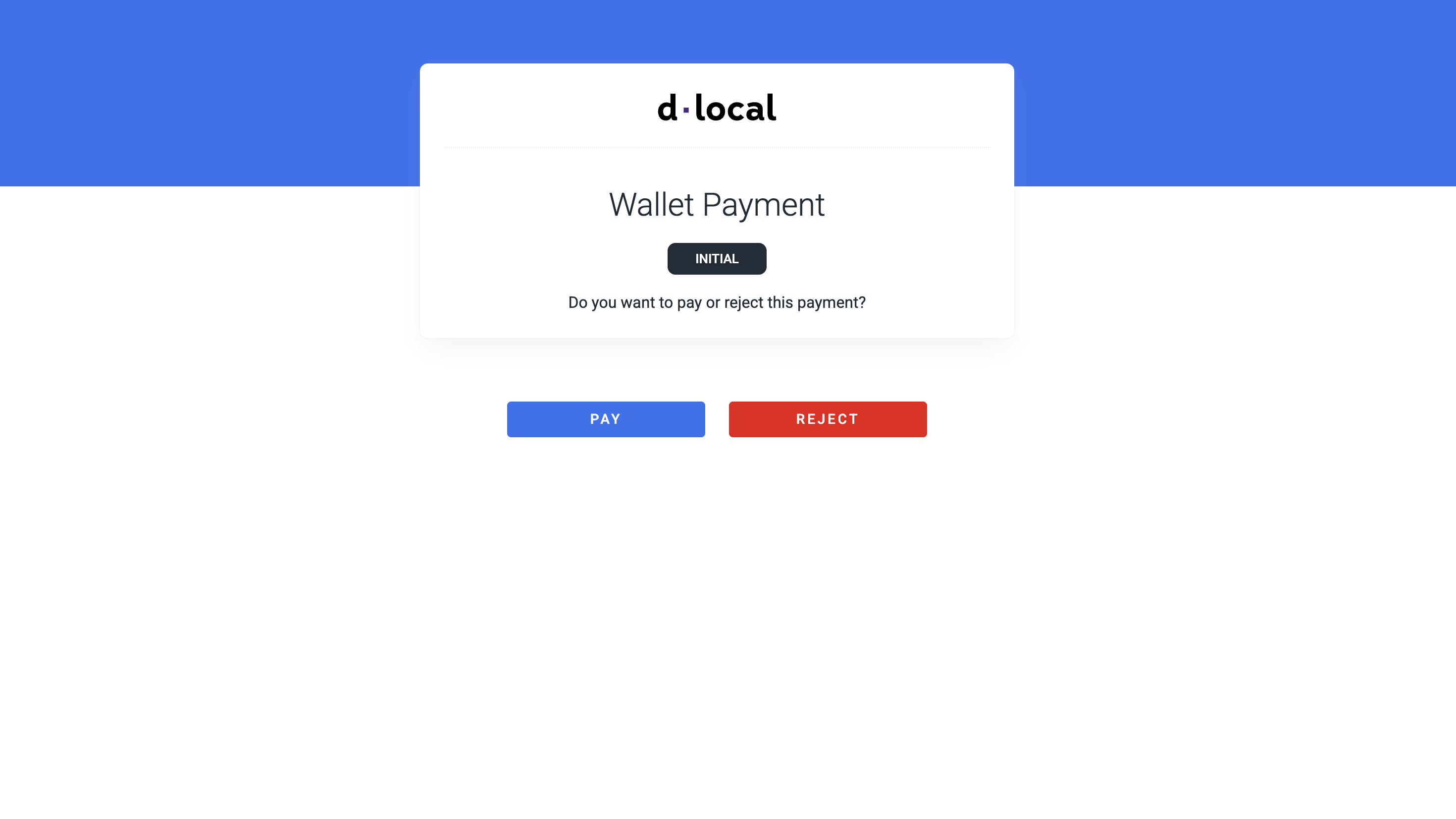 dLocal sandbox Wallet Payment page used to approve or reject a test Touch 'n Go payment