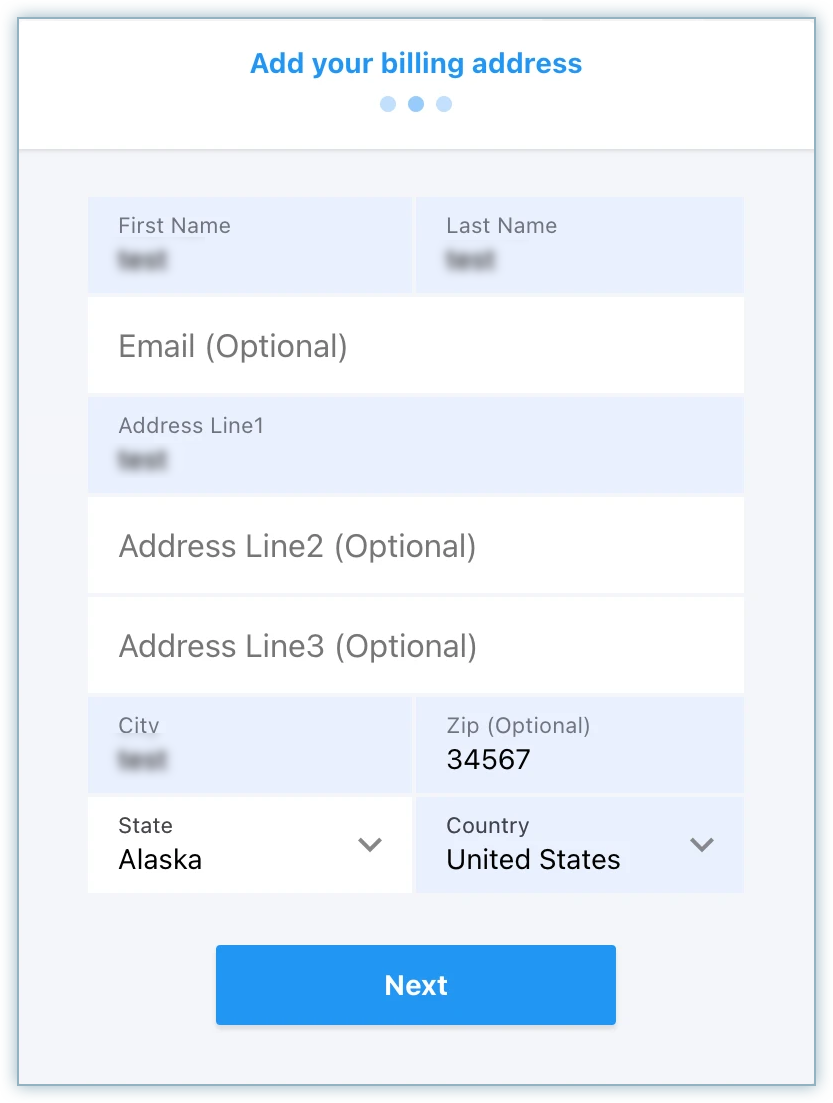 Billing address form in Chargebee checkout