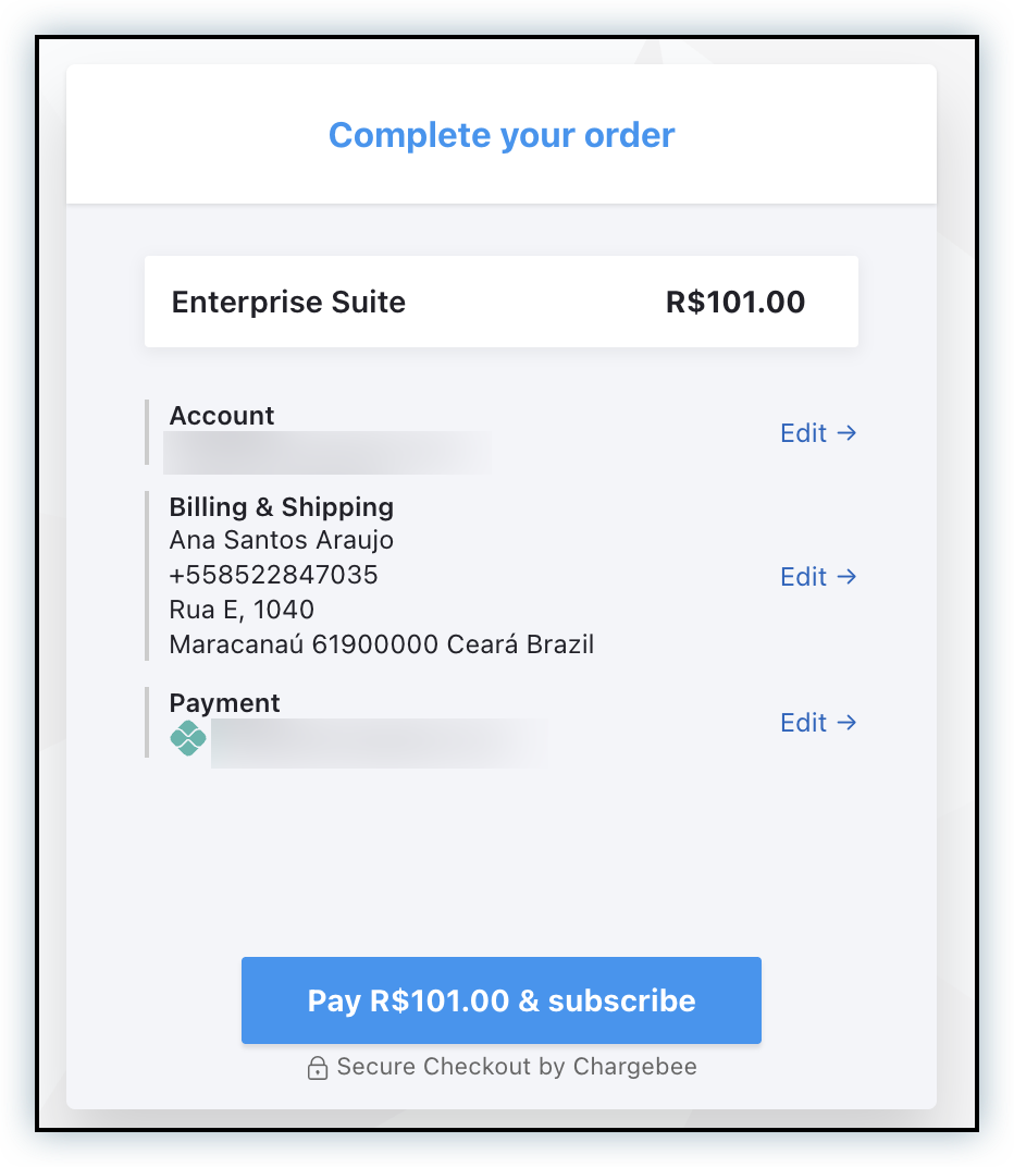 Complete your order page with the Pay and subscribe button