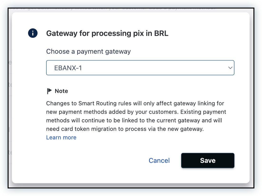 Gateway for processing Pix in BRL dialog with the EBANX instance selected