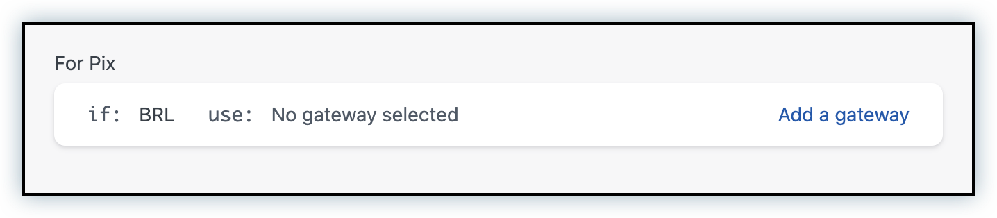 Smart Routing Pix rule showing BRL with no gateway selected