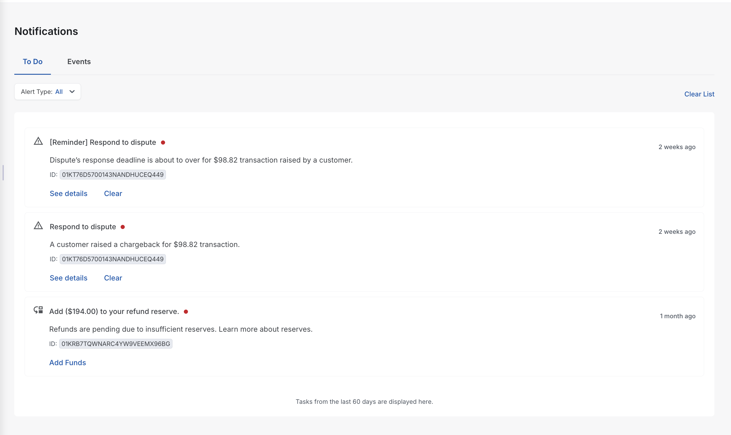 A To Do task showing the See Details and Clear actions
