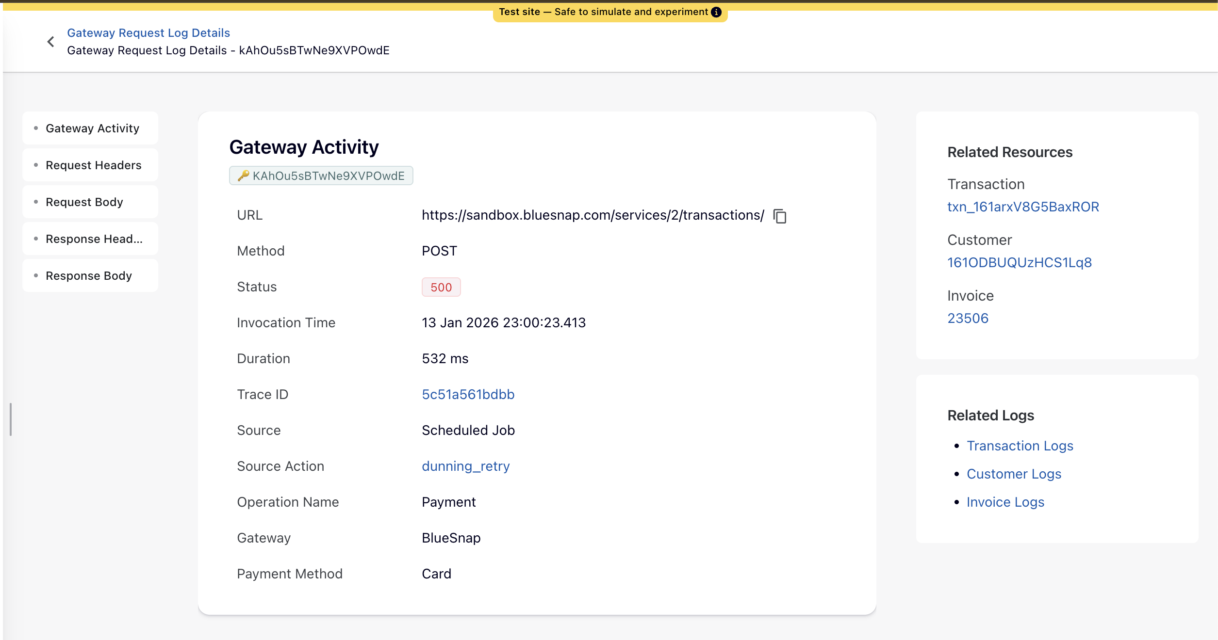 Gateway Activity Details Page