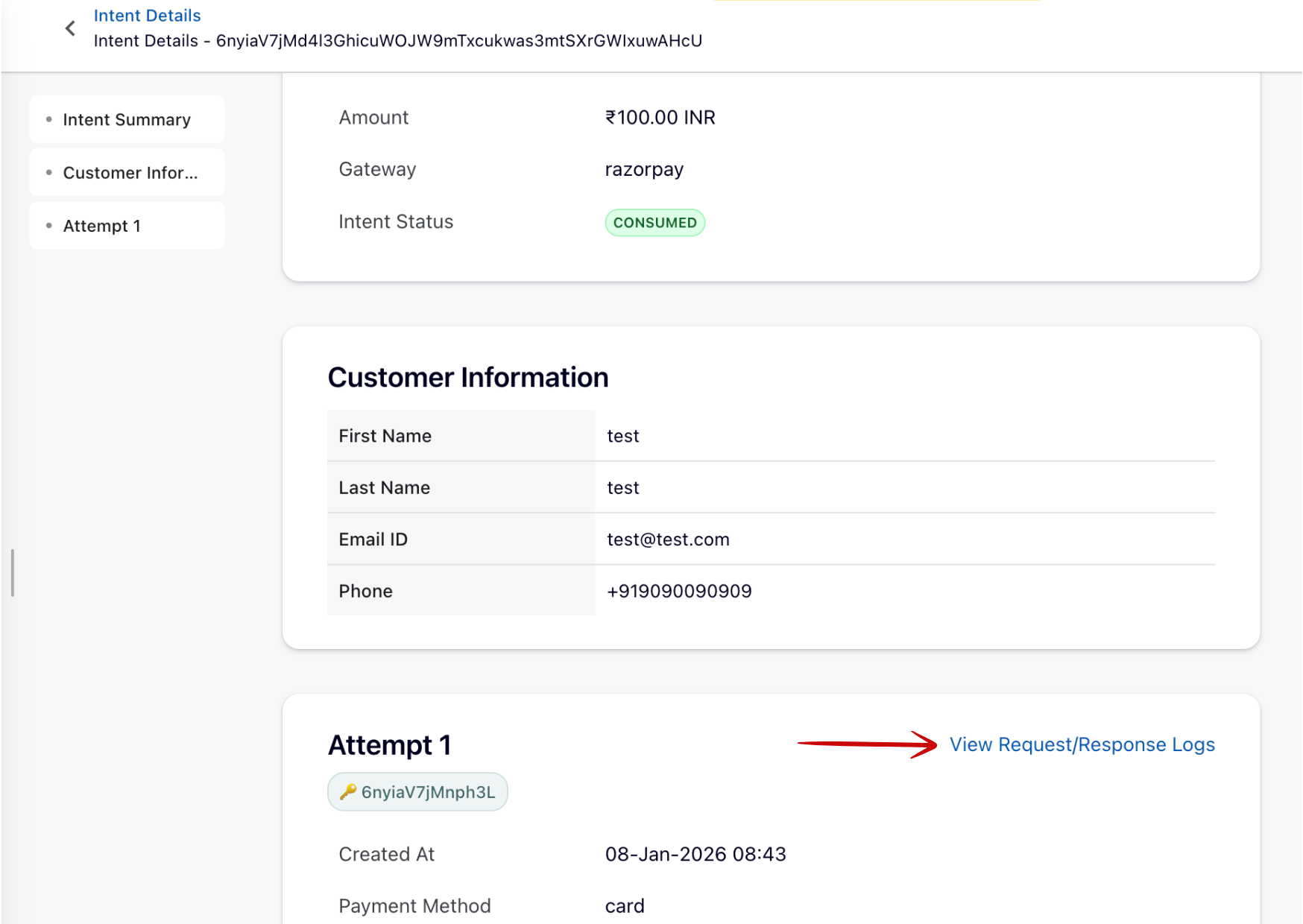 View Gateway Logs from Payment Intent Details