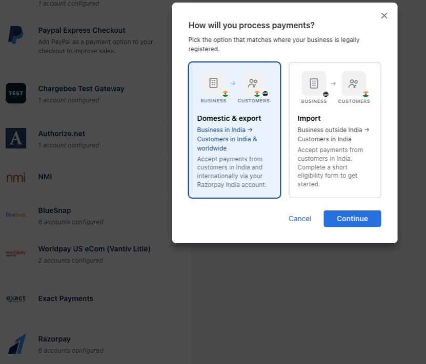 How will you process payments options for Razorpay