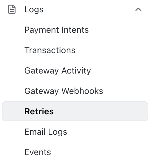 Retries under the Logs section of the left navigation pane