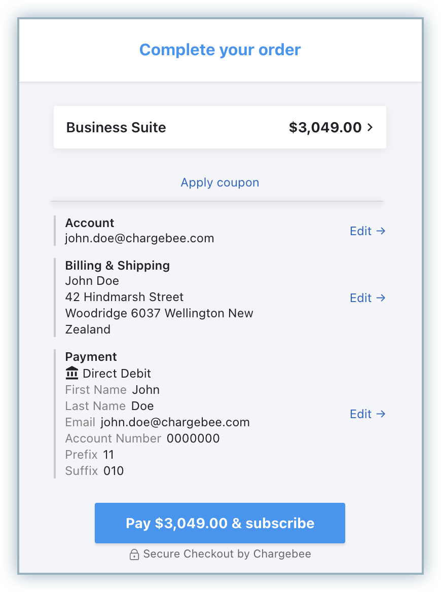 Complete your order page with the order summary and Pay button