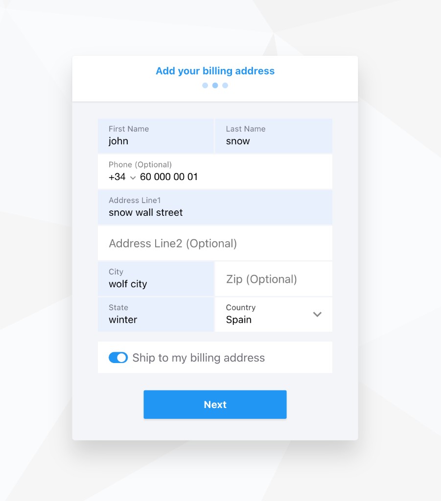 Add your billing address page during checkout