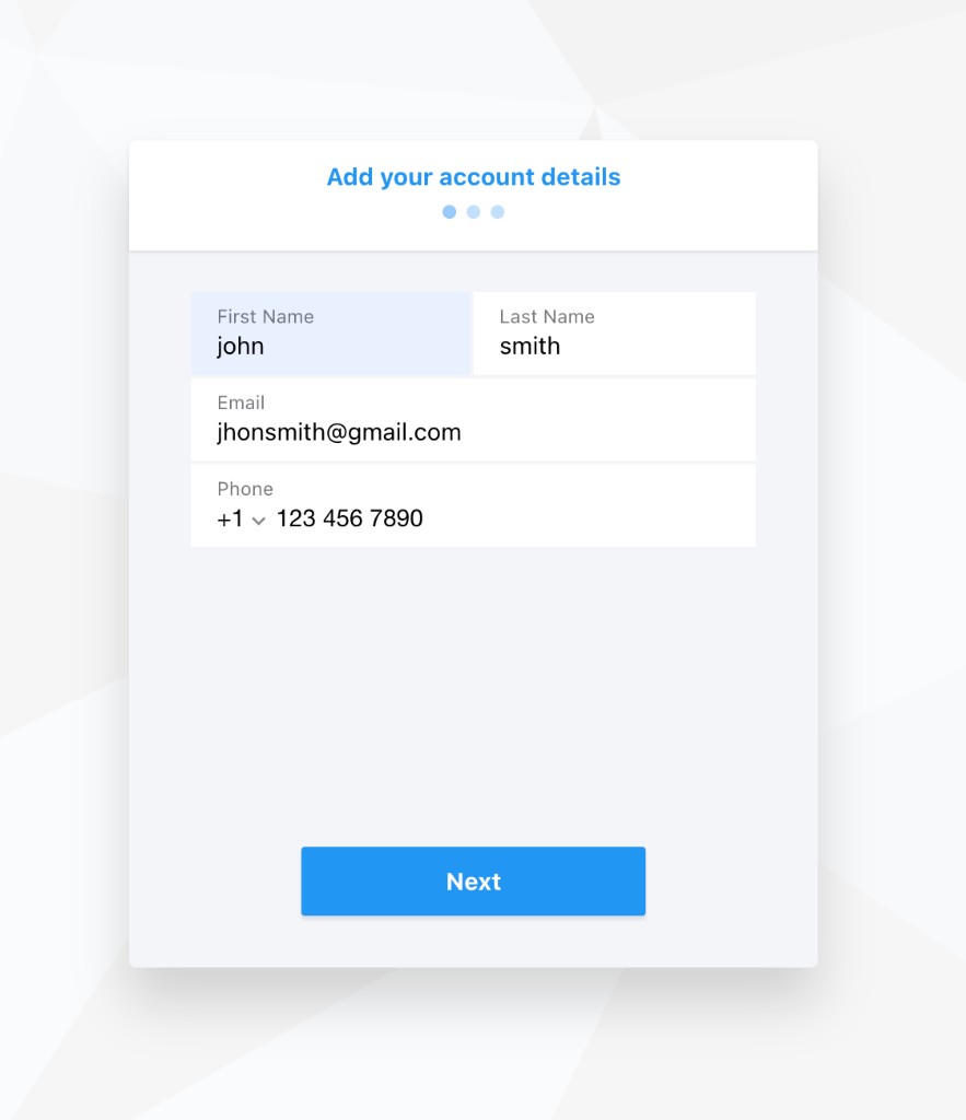 Add your account details page during checkout