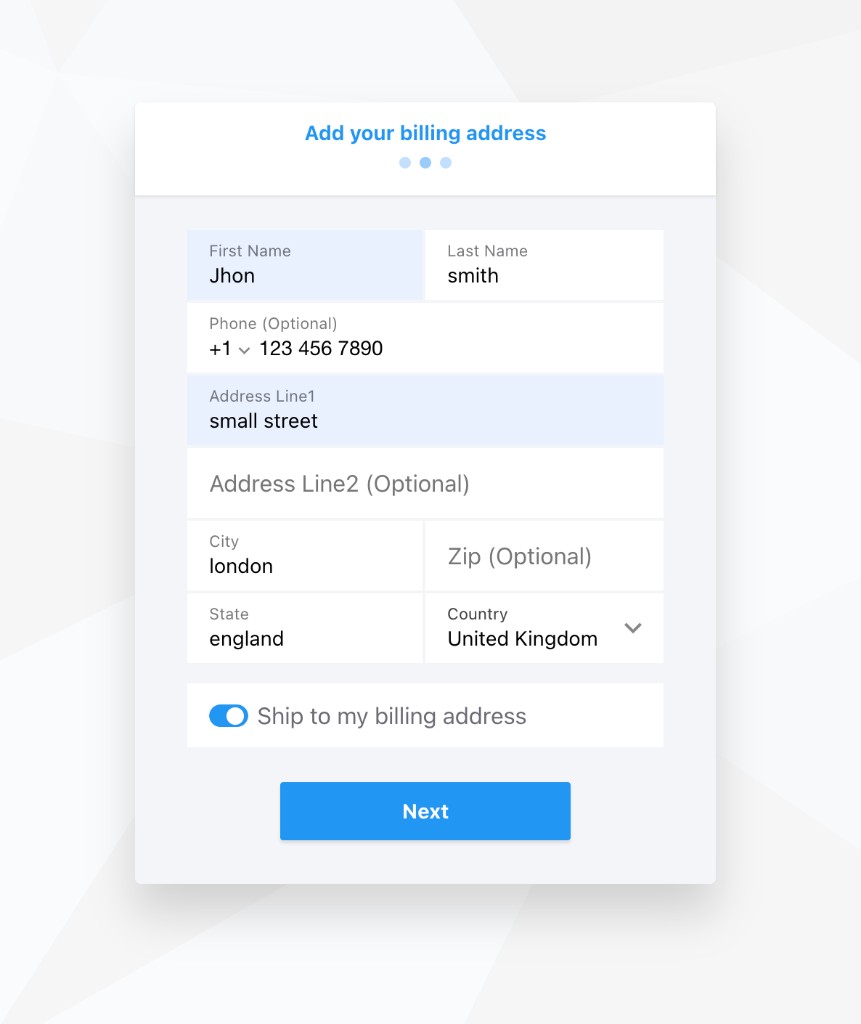 Add your billing address page during checkout