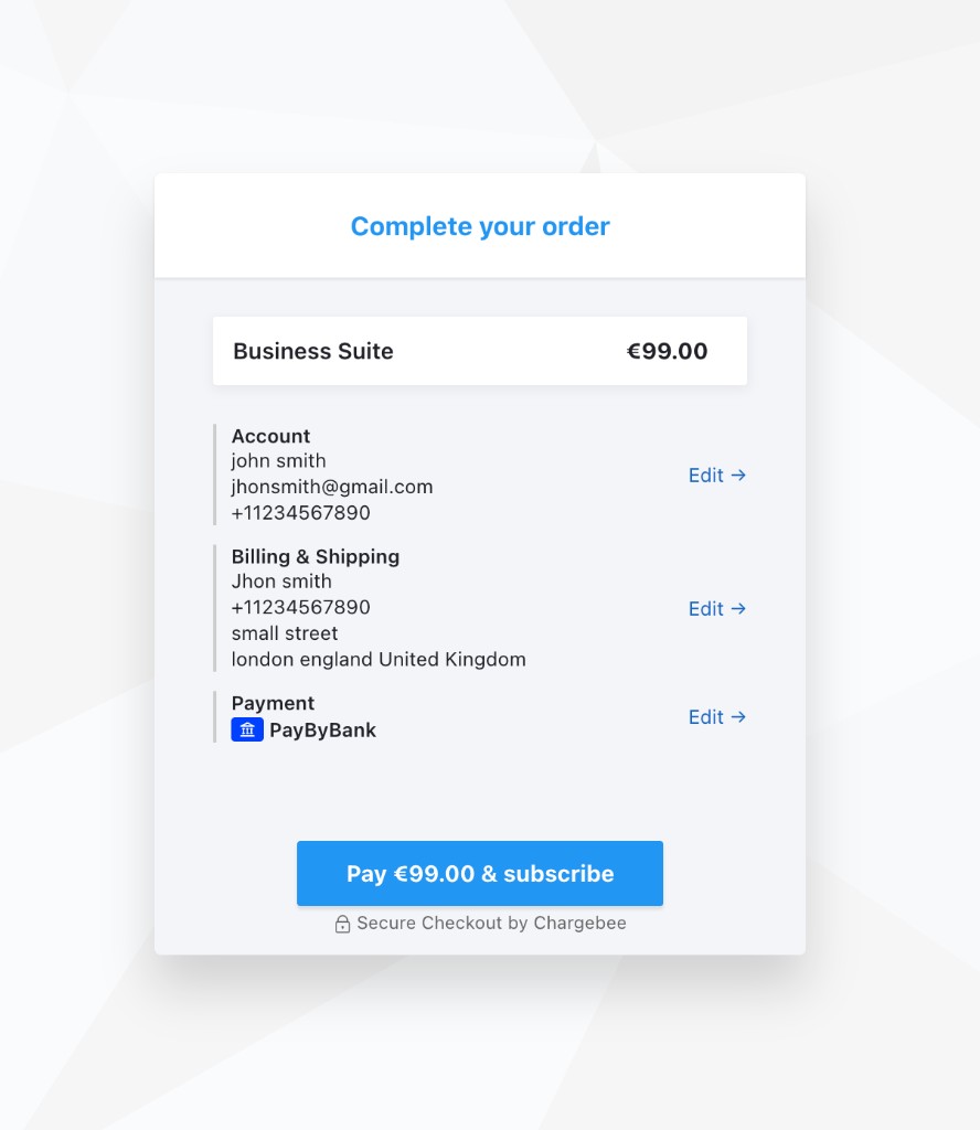 Complete your order page with the Pay button