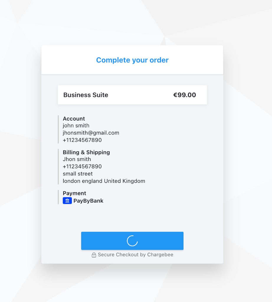 Complete your order page while the Pay by Bank payment is being processed