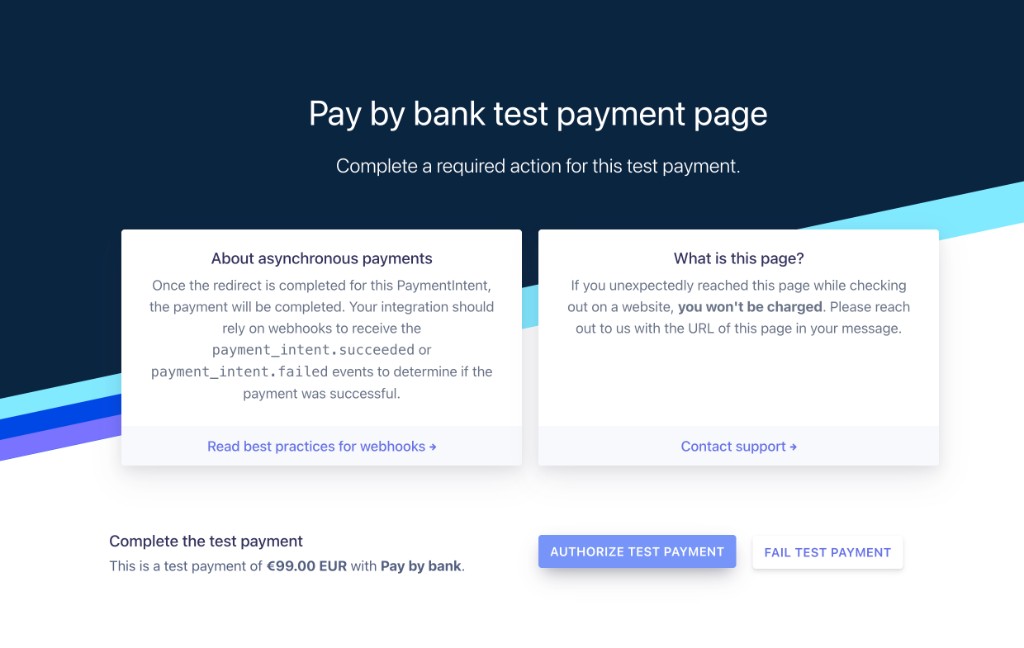 Pay by Bank payment page used to authorize the payment