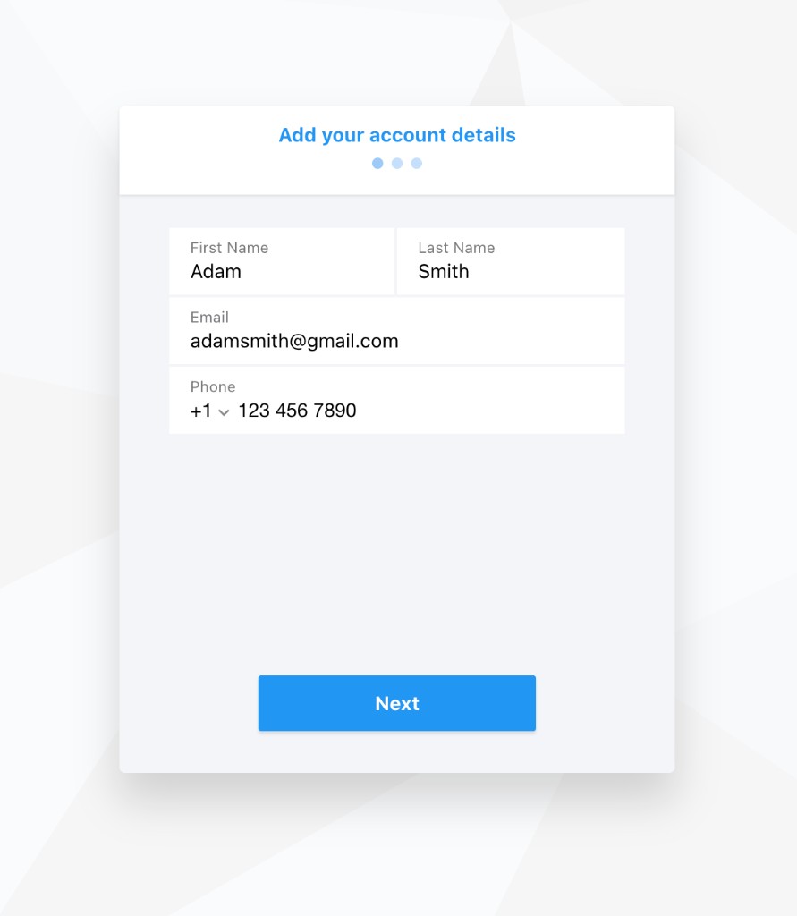 Add your account details page during checkout
