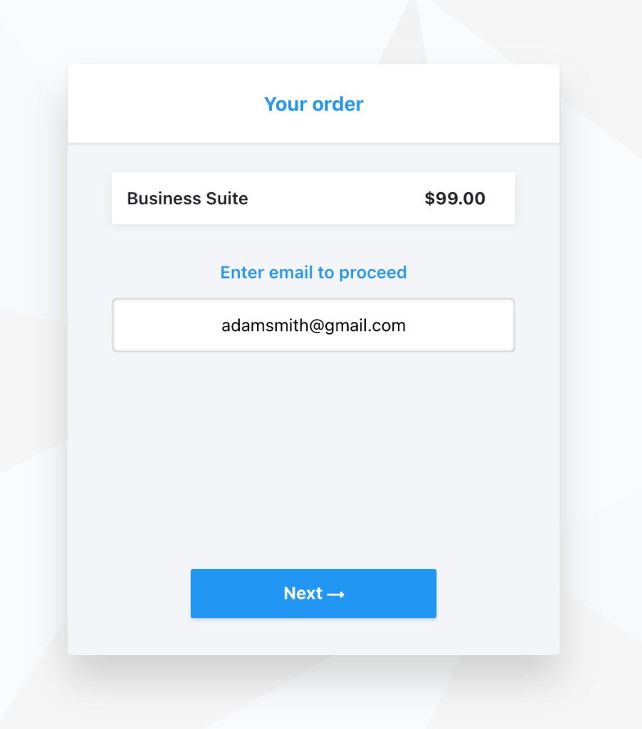 Enter email to proceed page during checkout