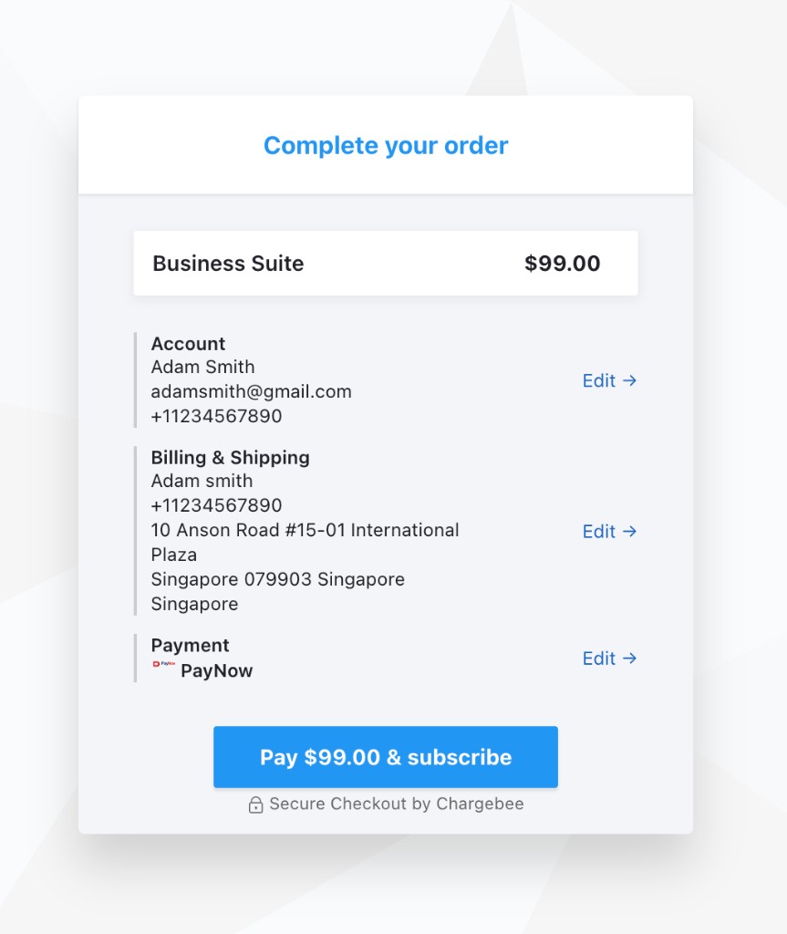 Complete your order page with the Pay button