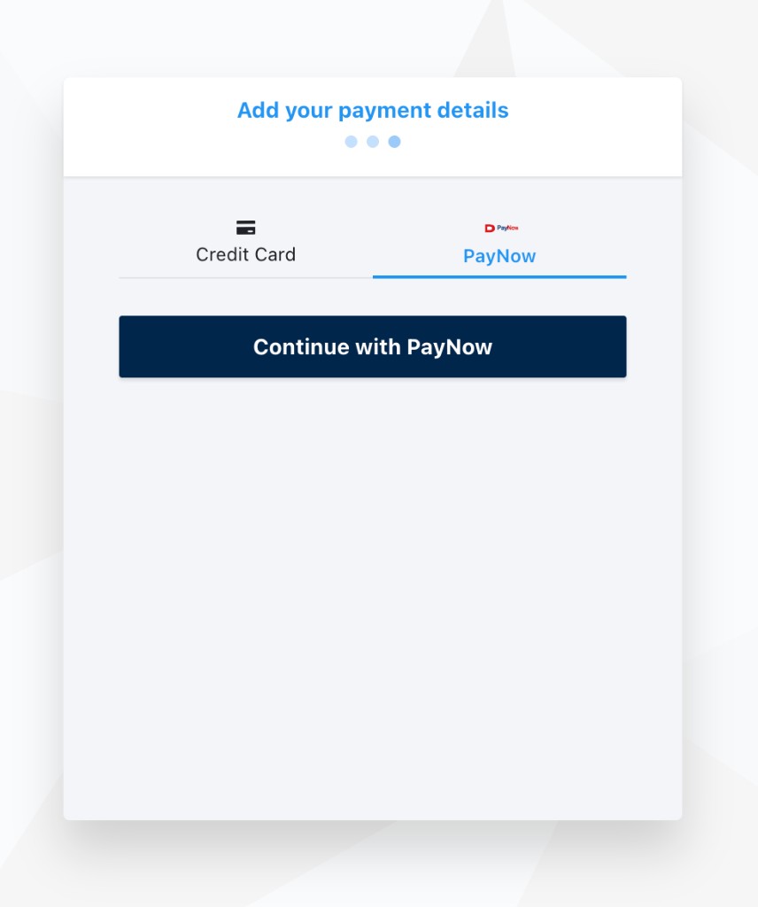 Add your payment details page with PayNow selected as the payment method