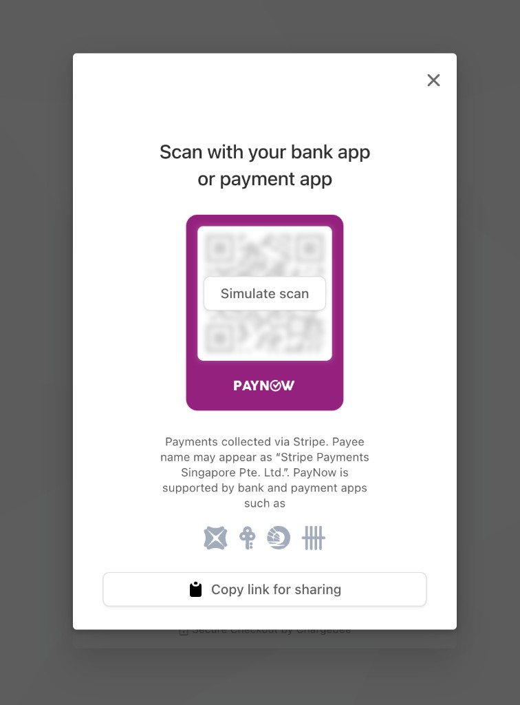 PayNow QR code page used to authorize the payment