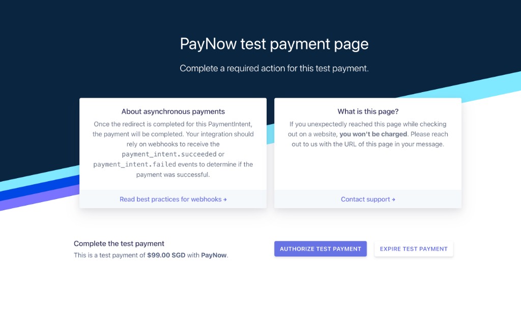 PayNow payment page used to authorize the payment