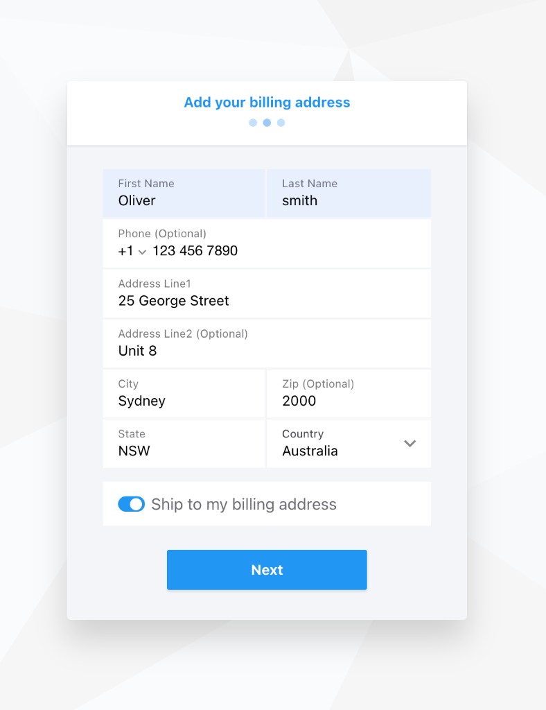 Add your billing address page during checkout