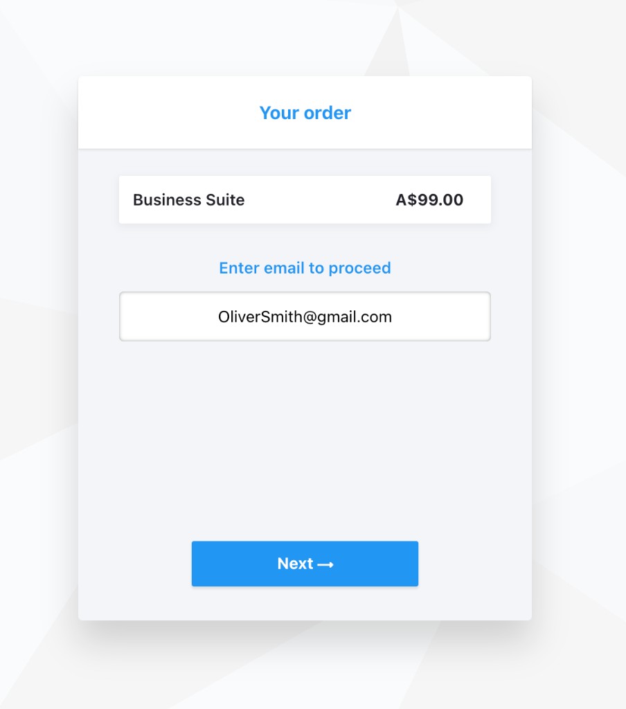 Enter email to proceed page during checkout